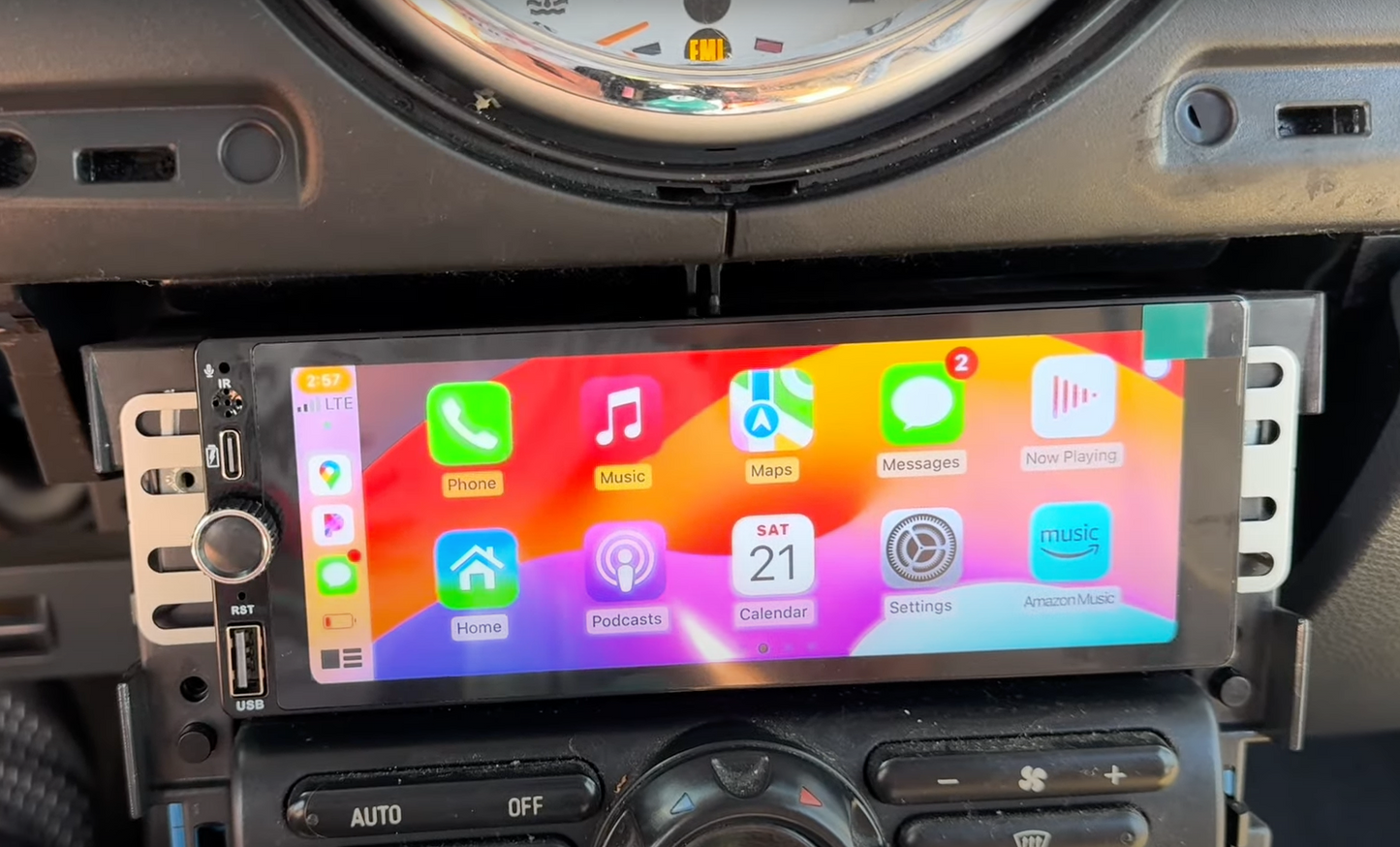 Single Din Head Unit with Reverse Camera — Universal Fit (6.86” Touchscreen, CarPlay + Android Auto)