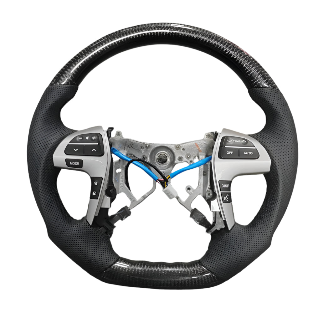 Car steering wheel with control buttons on a gray background