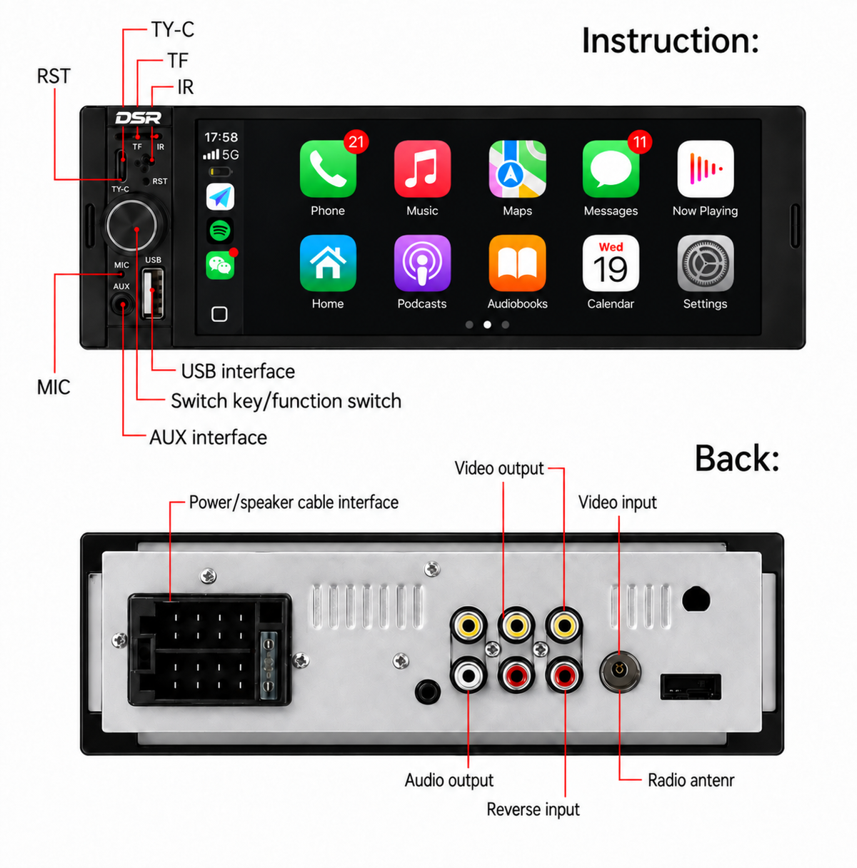 Single Din Universal DSR Head Unit
