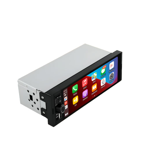 Single Din Head Unit with Reverse Camera — Universal Fit (6.86” Touchscreen, CarPlay + Android Auto)